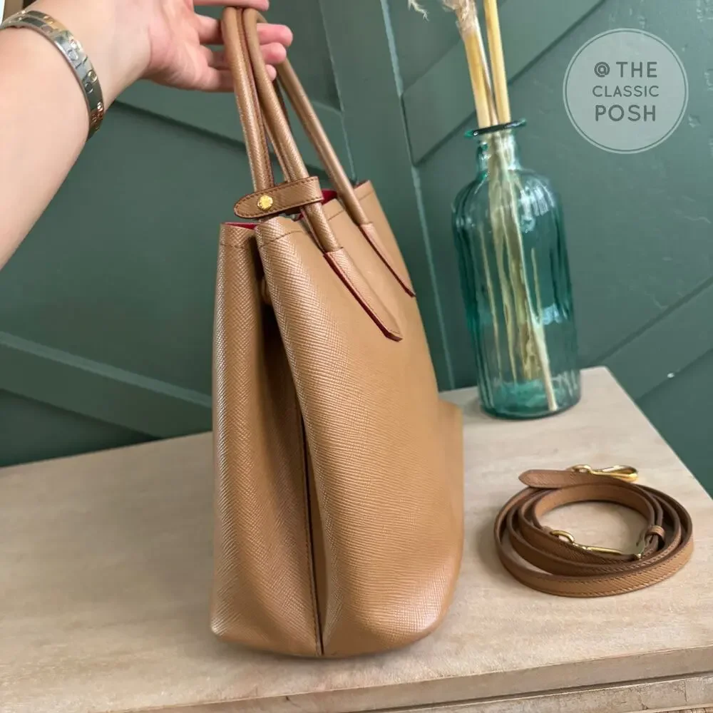 Prada Double Cuir Saffiano Leather Medium Camel Tote Shoulder Bag Retails $4950 - Picture 4 of 12